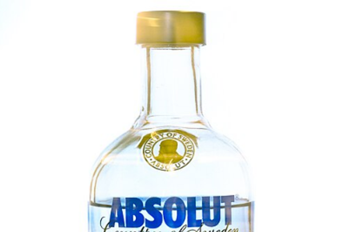 Absolut Vodka bottle showing the Futura-derived wordmark with characteristic flare serifs