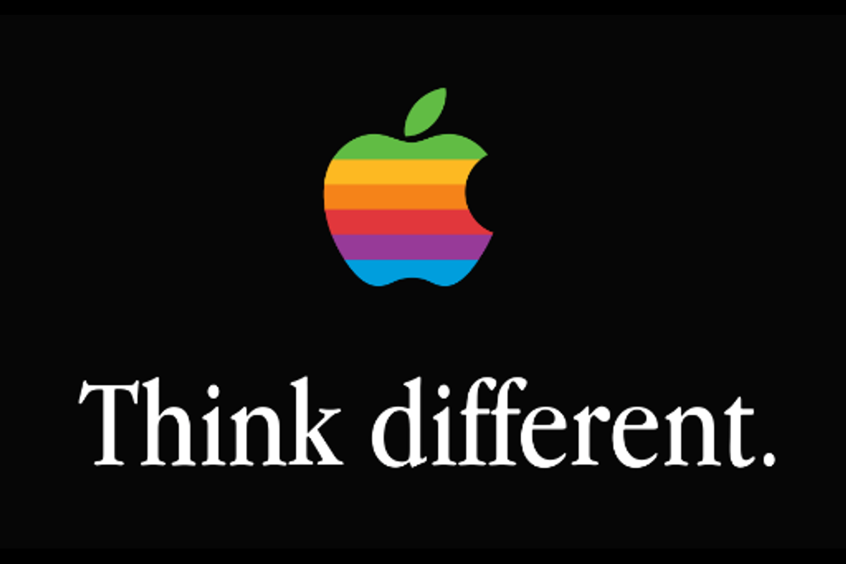 Vintage Apple advertisement featuring Apple Garamond typeface used in product naming and body copy during the Macintosh era