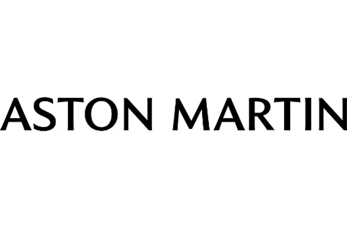Aston Martin logo and brand typography set in Optima typeface on vehicle badging