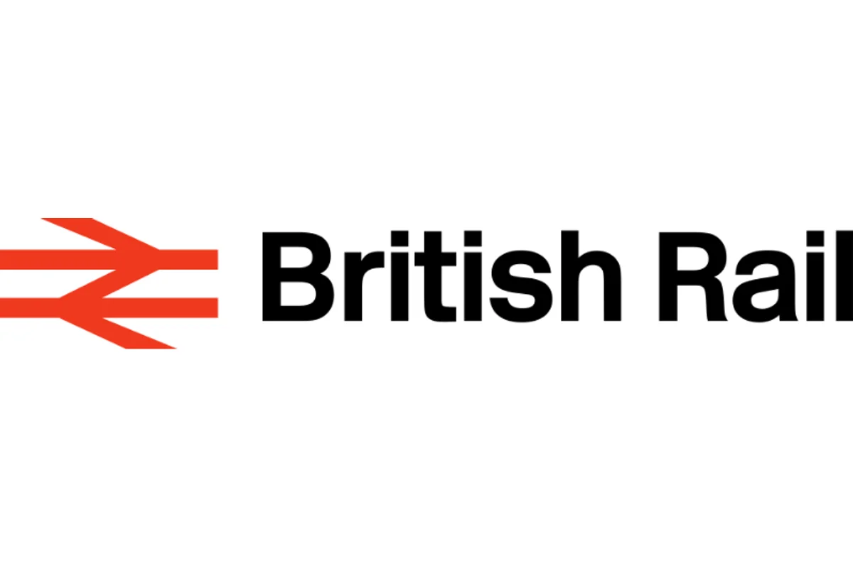 British Railways station signage set in Gill Sans with the double-arrow logo