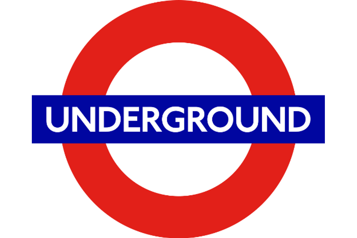 London Underground station signage set in Johnston typeface with the iconic roundel logo