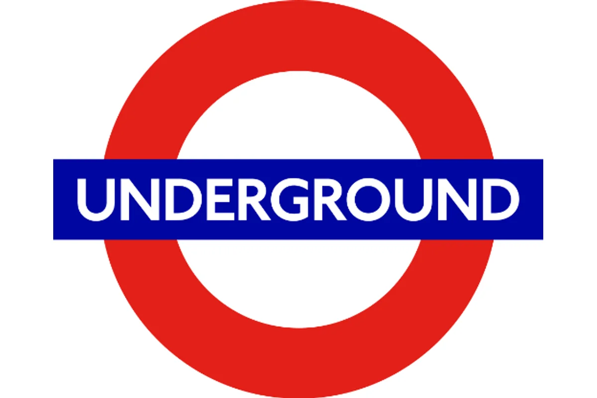 London Underground station signage set in Johnston typeface with the iconic roundel logo