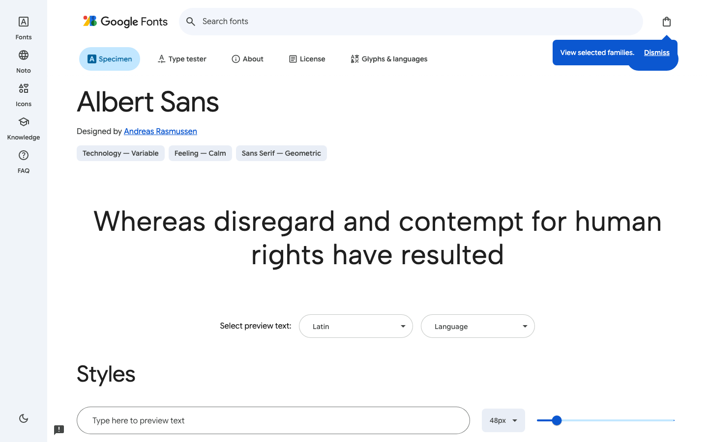 Albert Sans font specimen