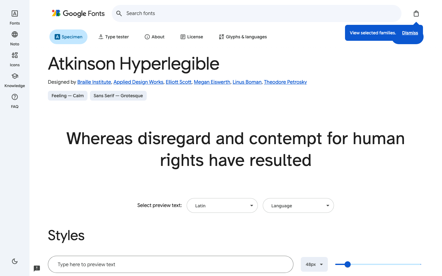 Atkinson Hyperlegible font specimen