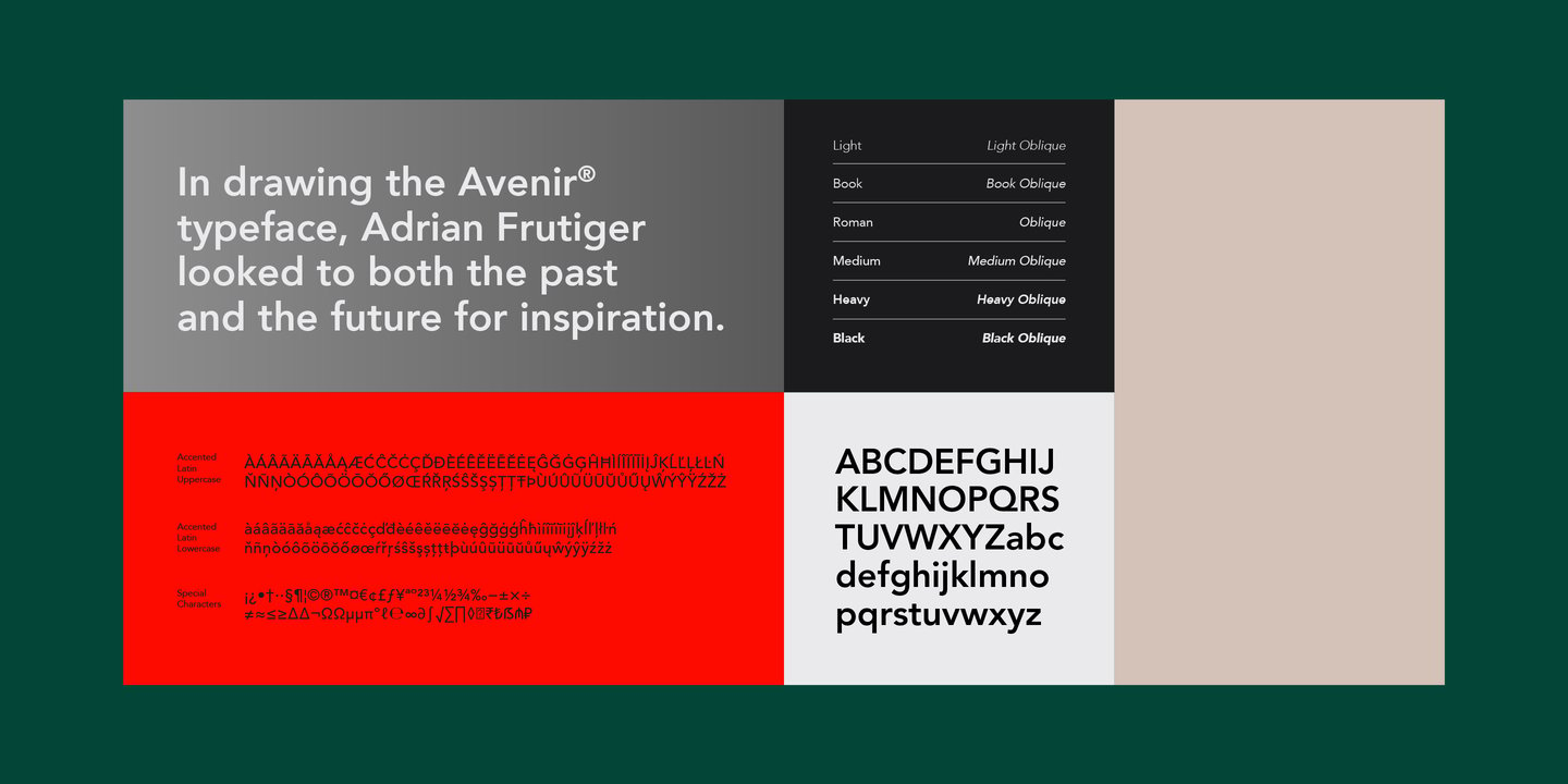 Avenir font specimen