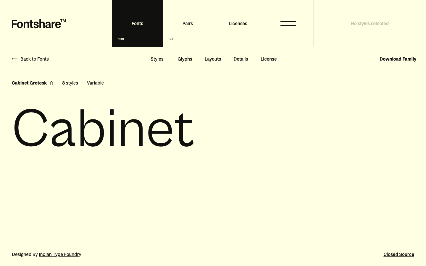 Cabinet Grotesk font specimen