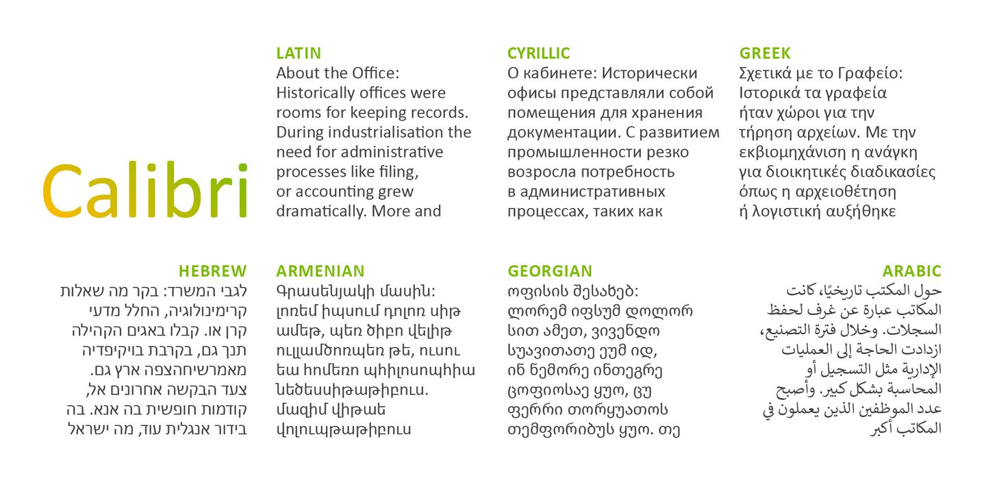 Calibri font specimen
