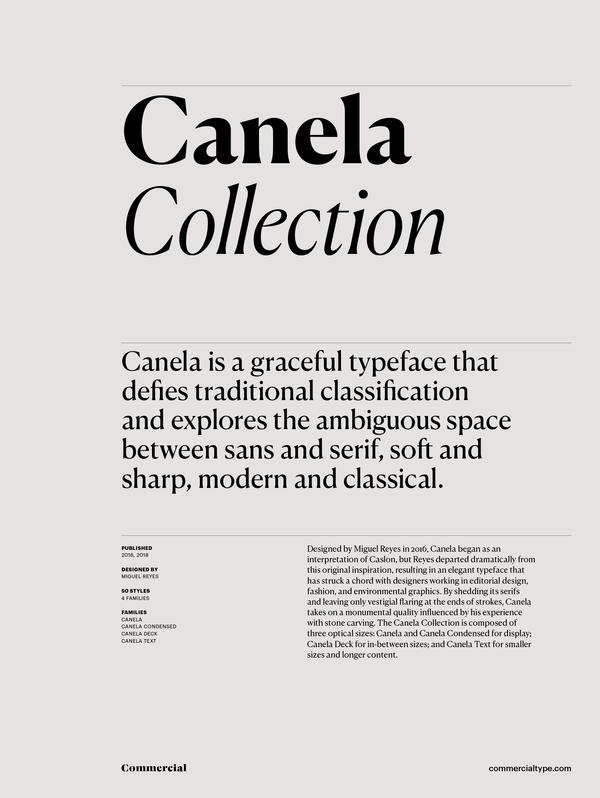 Canela font specimen