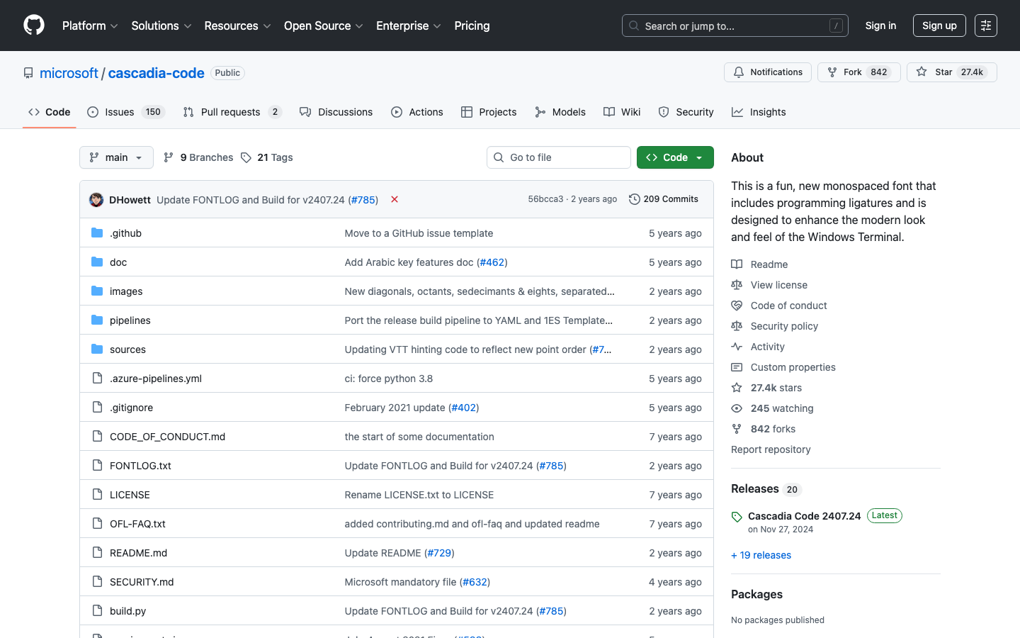Cascadia Code font specimen