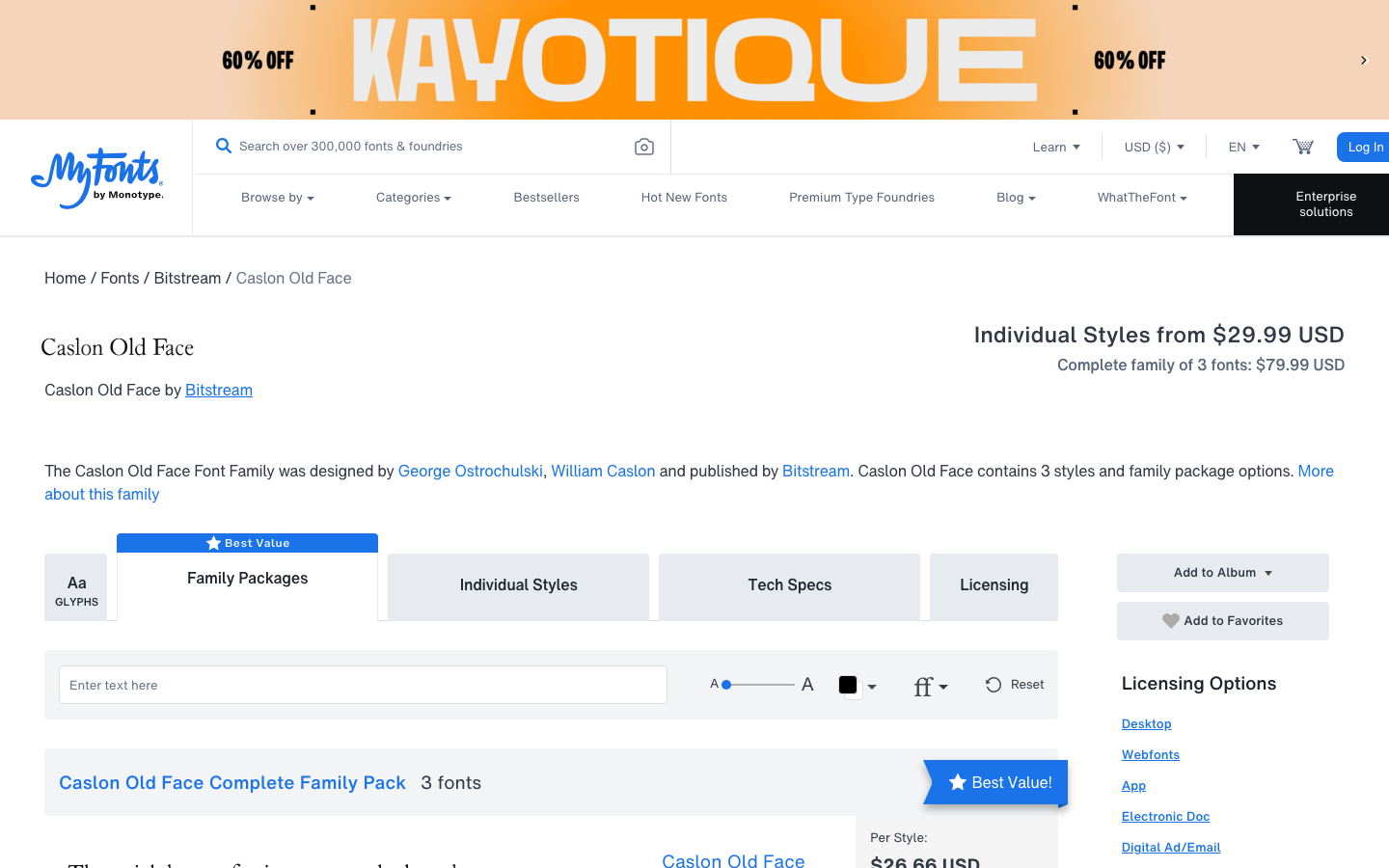 Caslon Old Face specimen 1 of 6