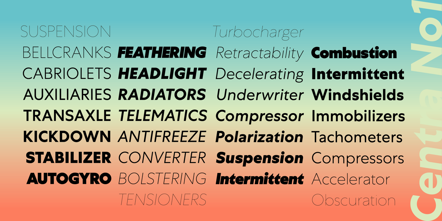 Centra No.1 font specimen