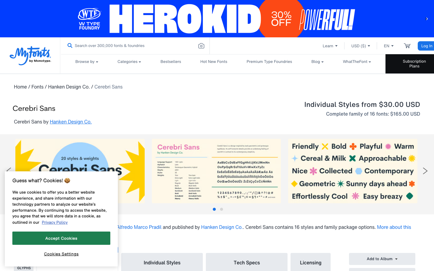 Cerebri Sans font specimen