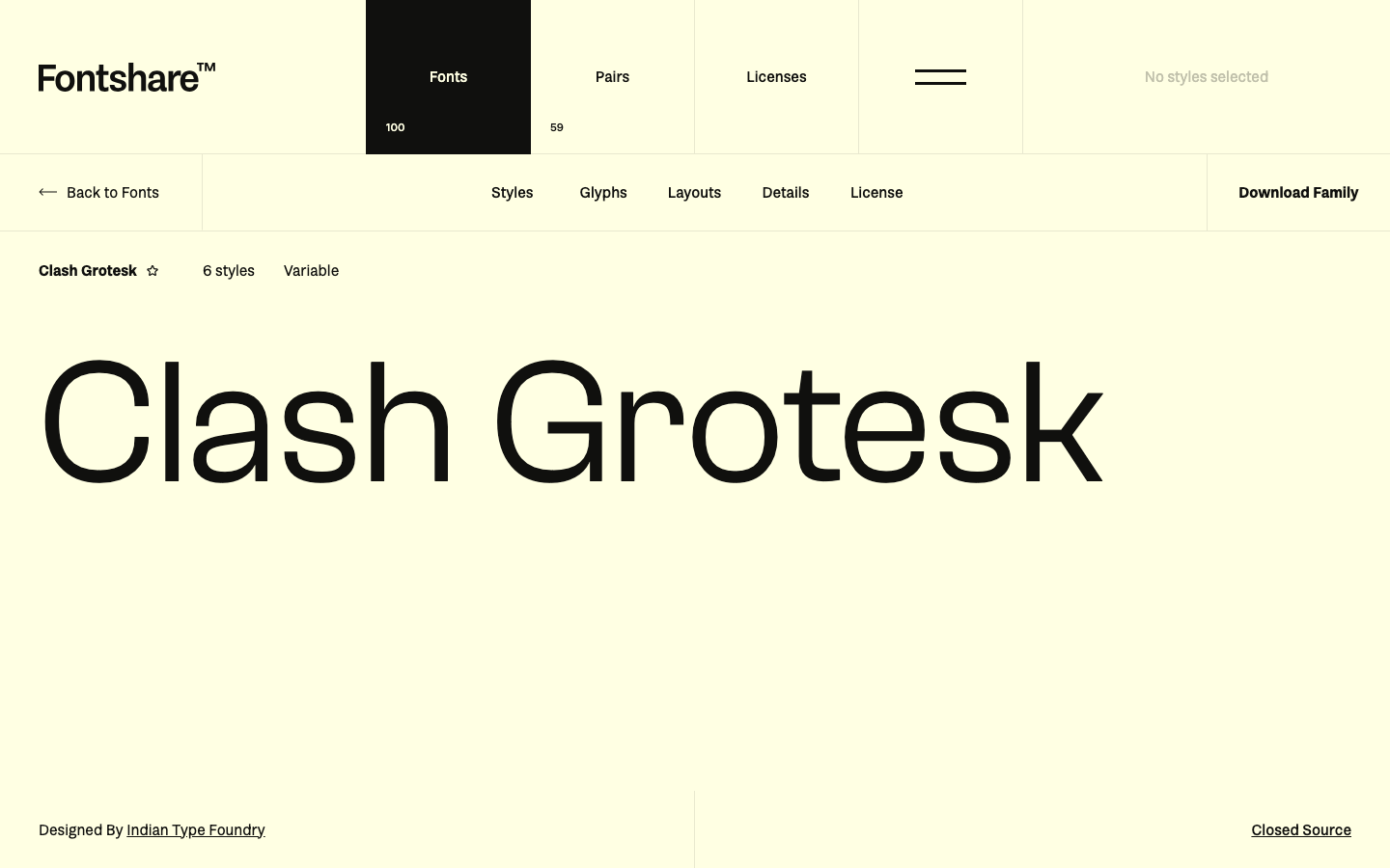 Clash Grotesk font specimen