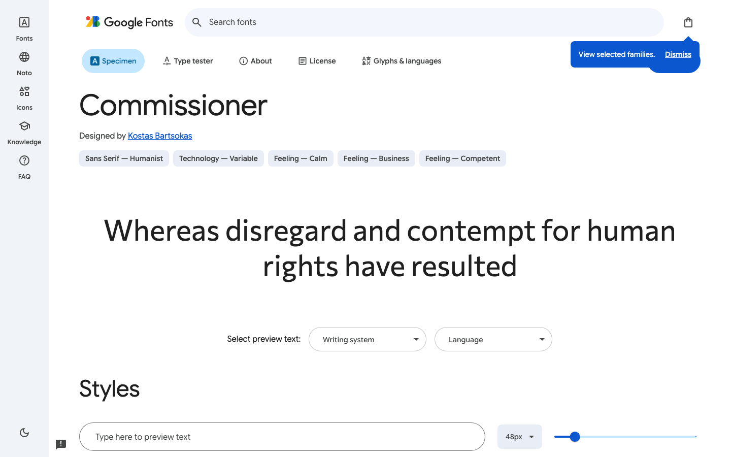 Commissioner font specimen