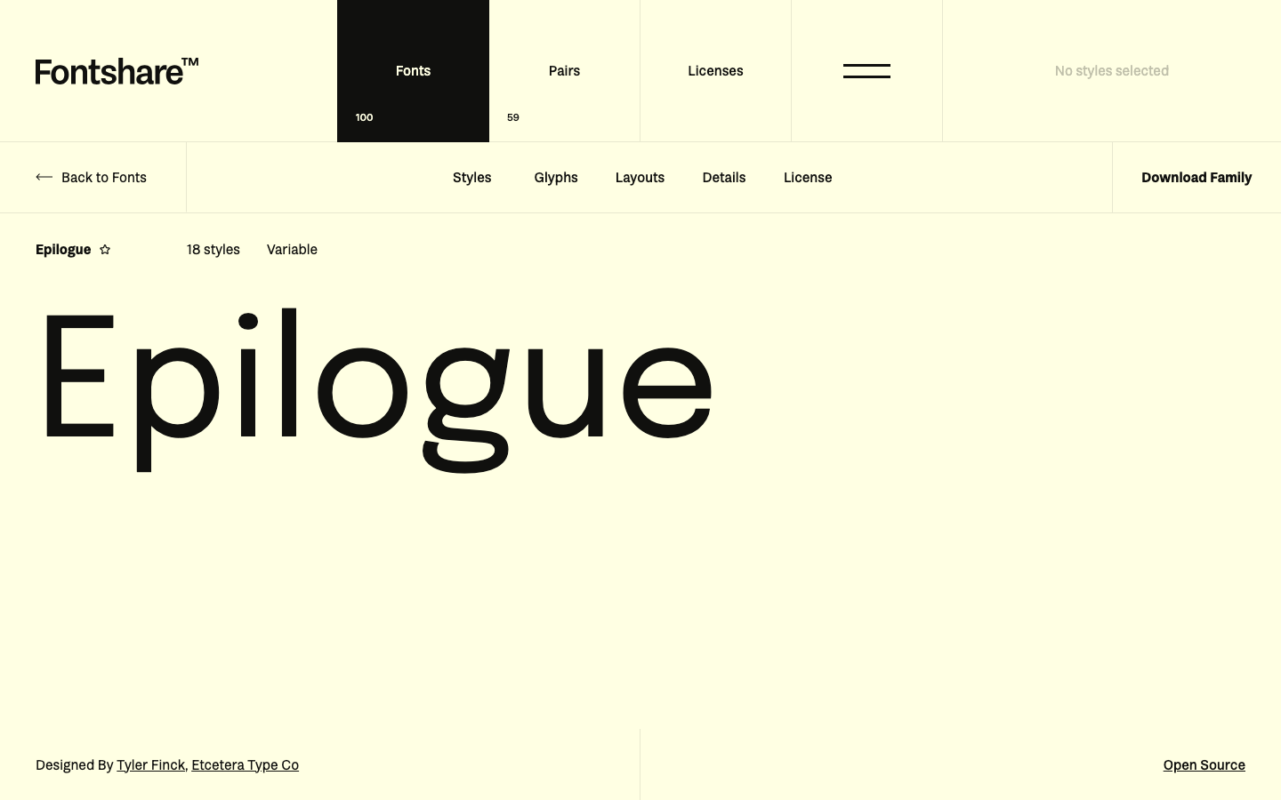 Epilogue font specimen