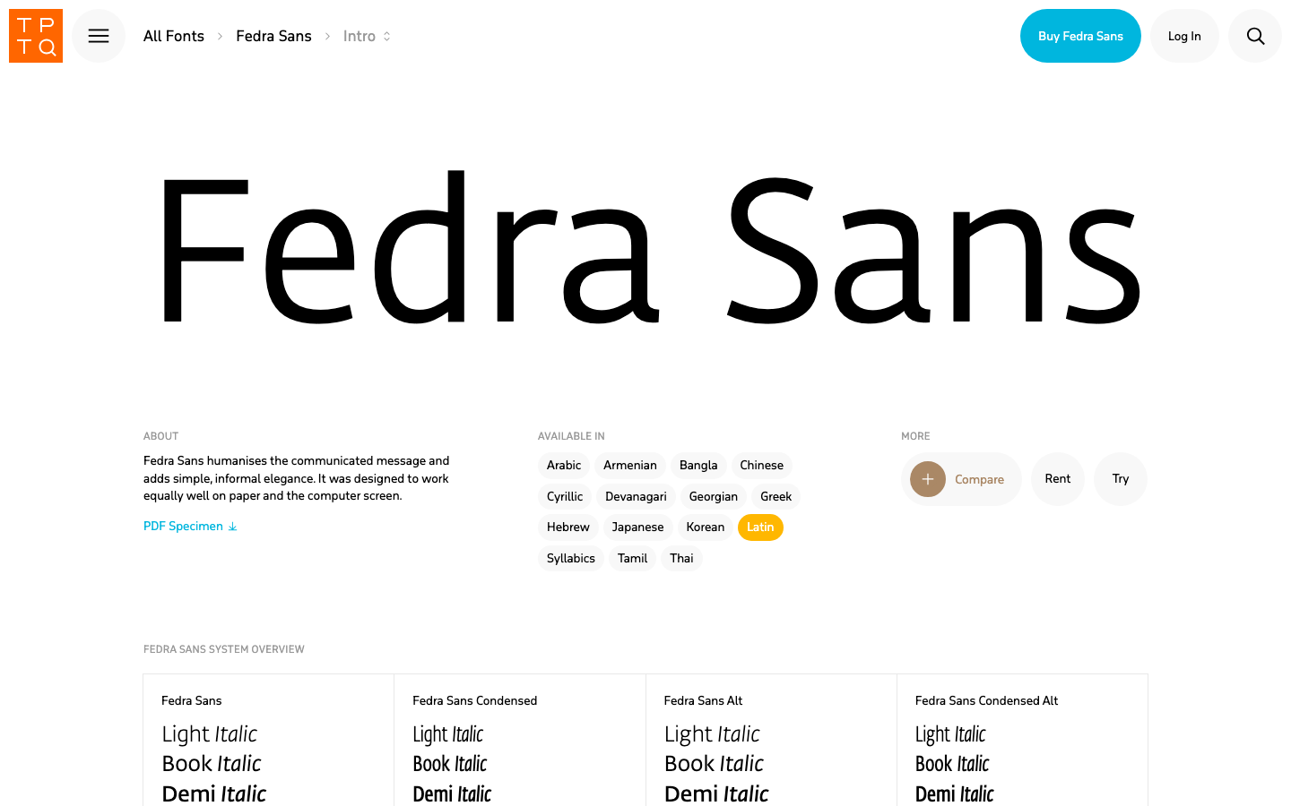 Fedra Sans font specimen
