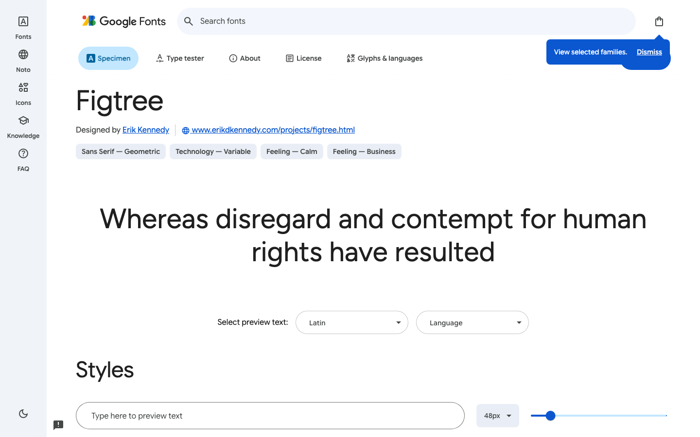 Figtree font specimen