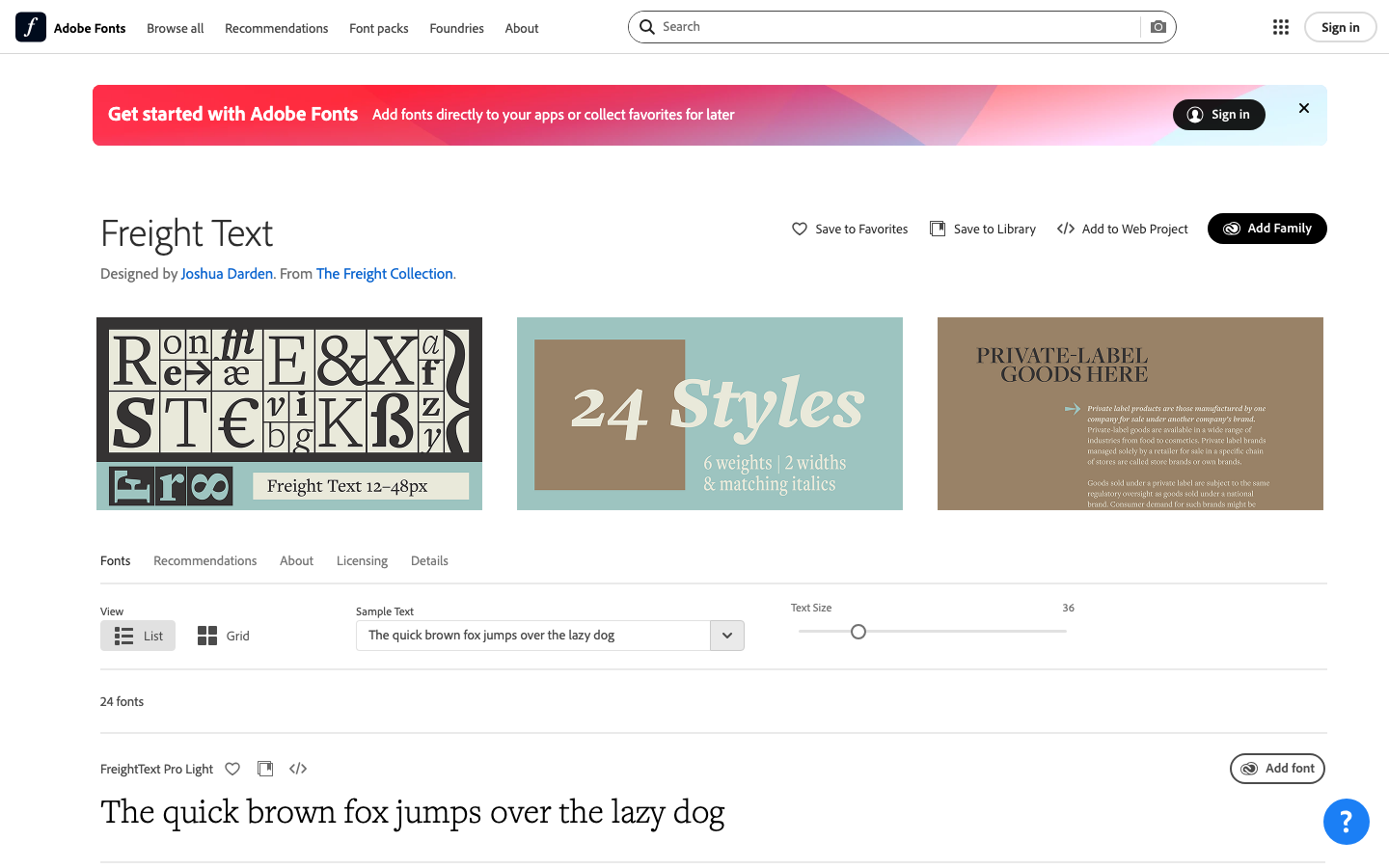 Freight Text font specimen