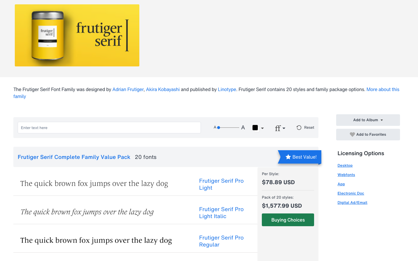 Frutiger Serif specimen 1 of 5