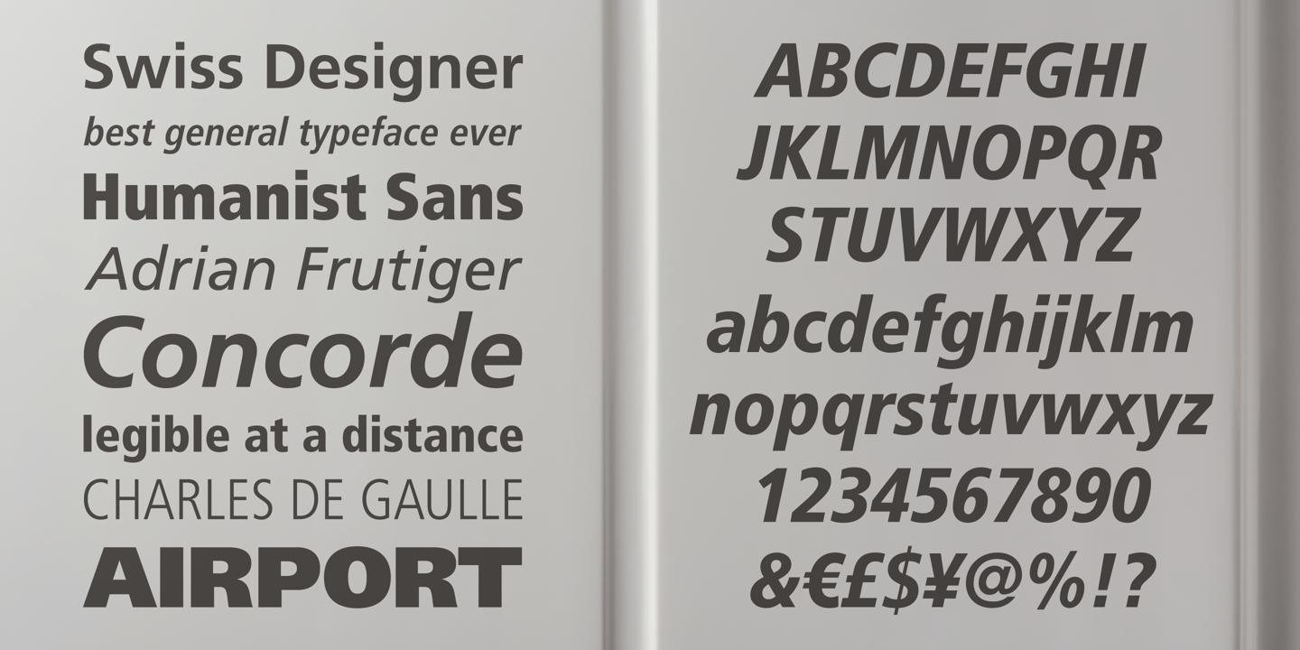 Frutiger font specimen