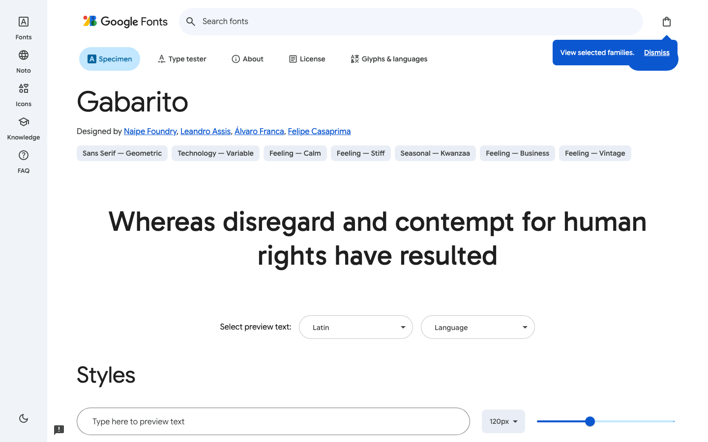 Gabarito font specimen