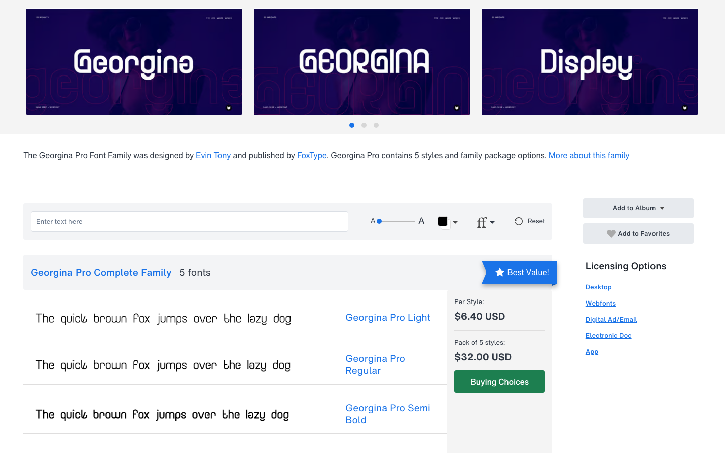 Georgina font specimen