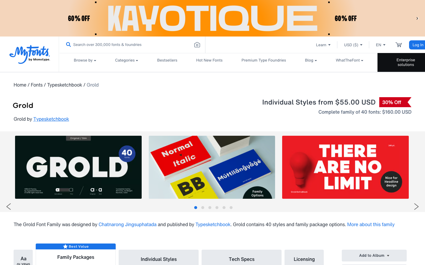 Grold Slim font specimen