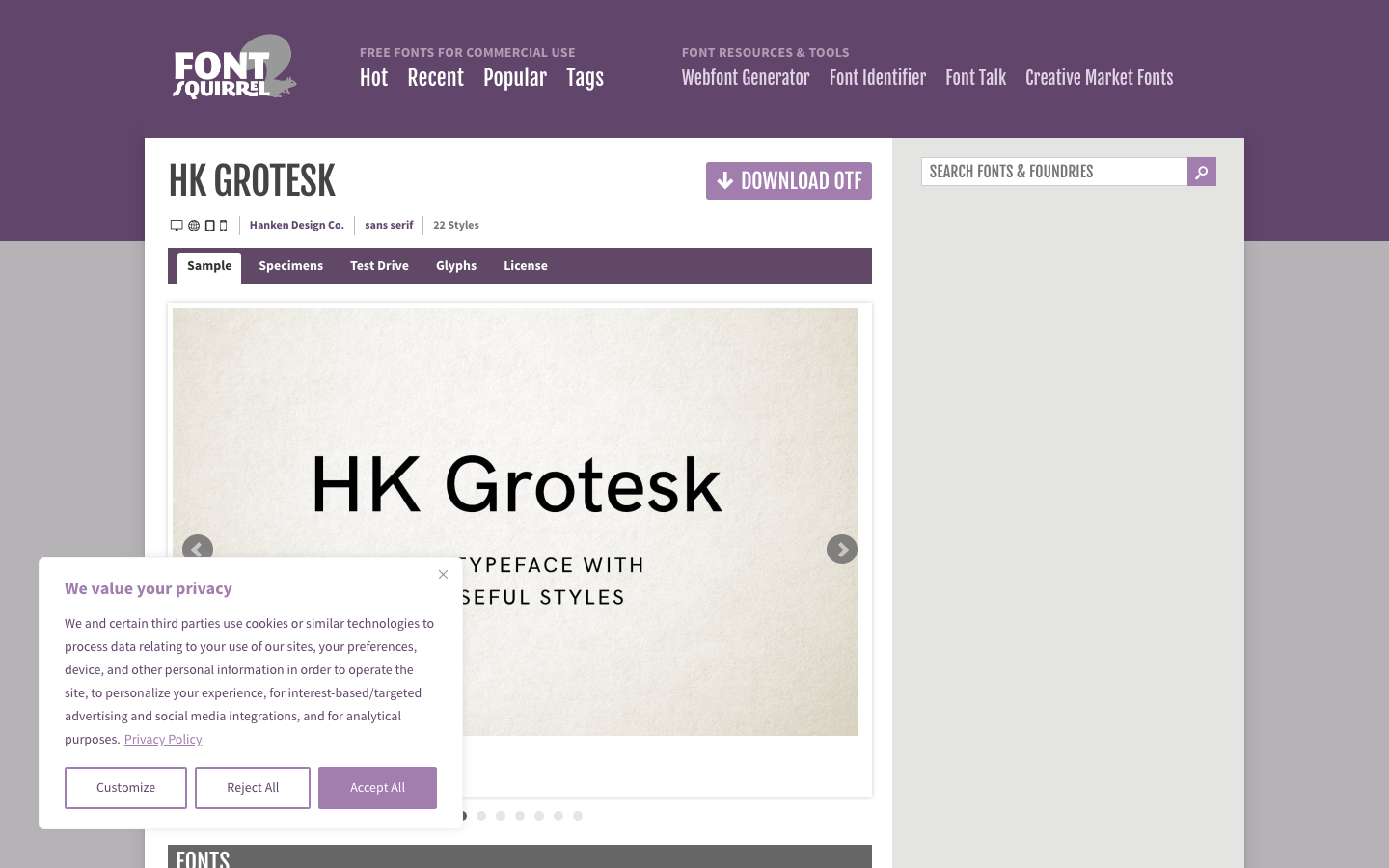 HK Grotesk font specimen