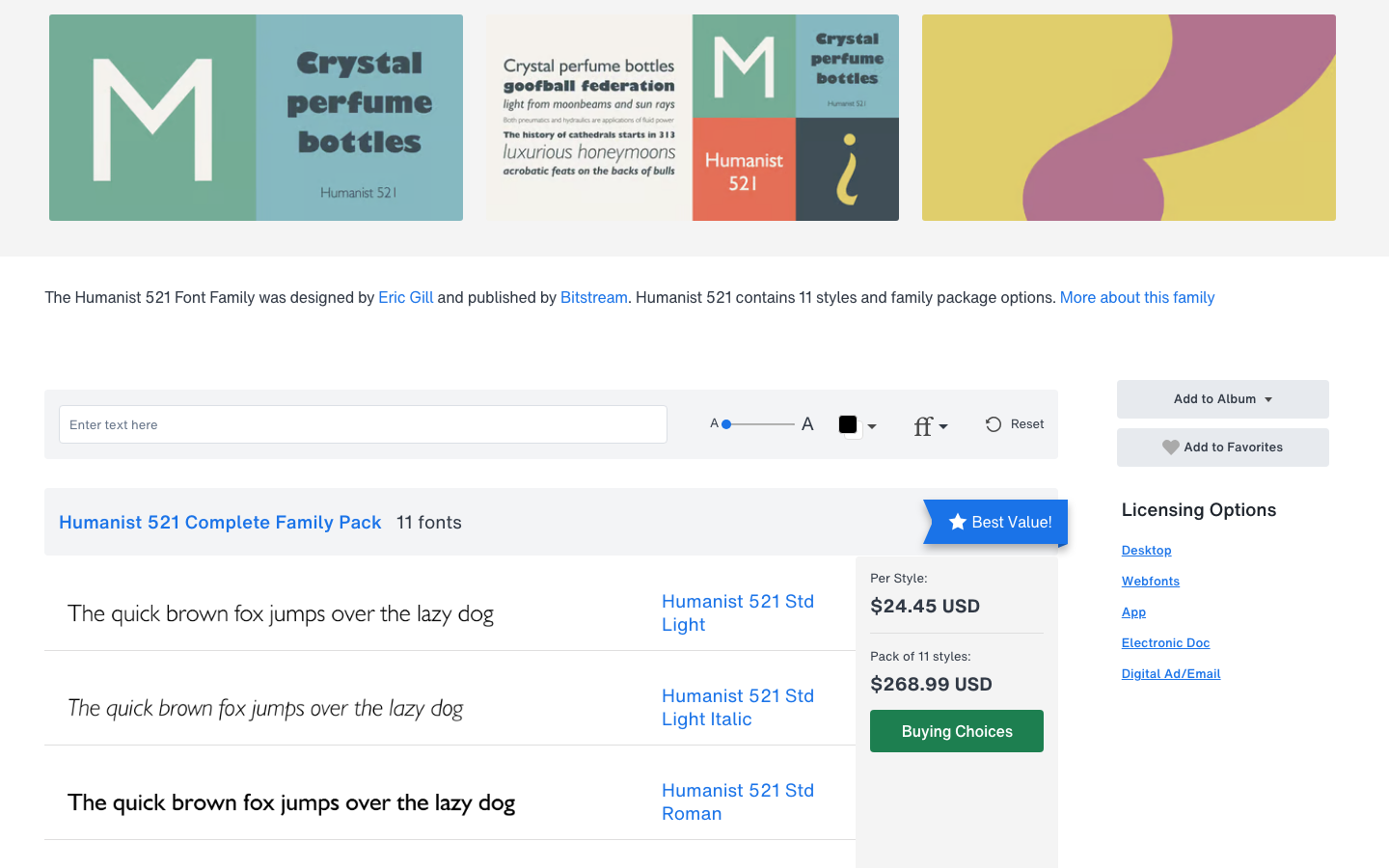 Humanist 521 font specimen