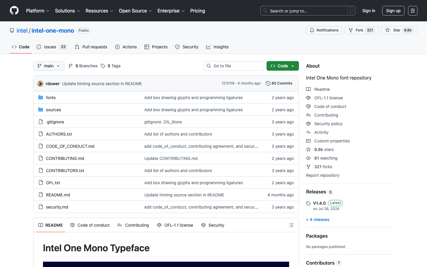 Intel One Mono font specimen