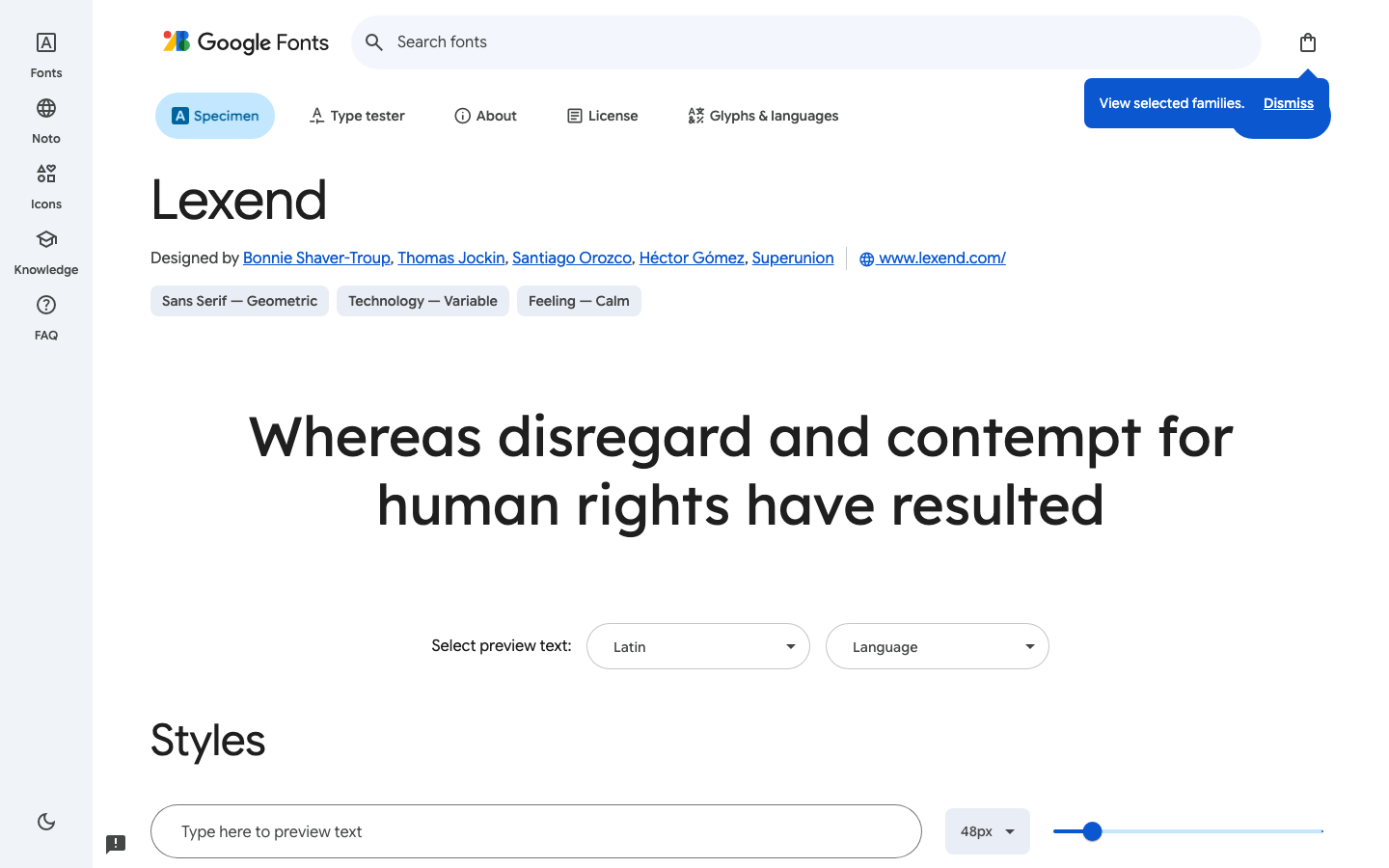 Lexend font specimen