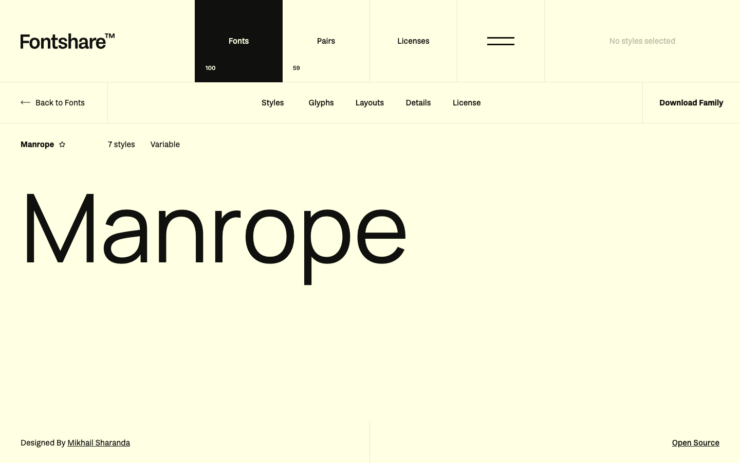 Manrope font specimen