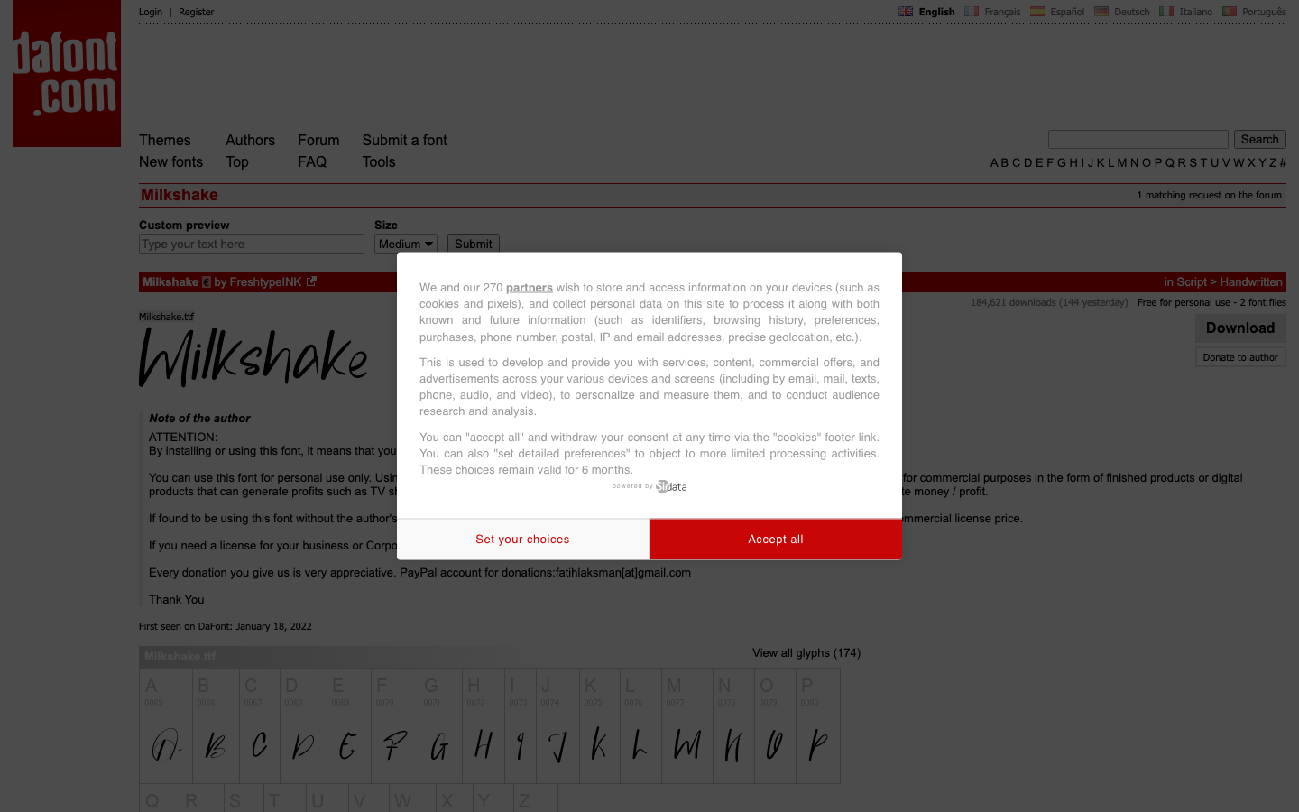 Milkshake font specimen