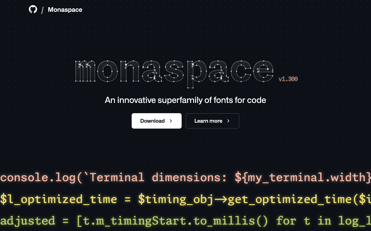 Monaspace font specimen