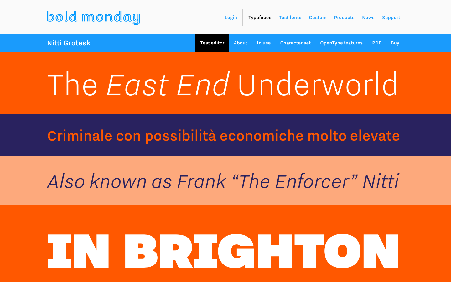 Nitti Grotesk font specimen