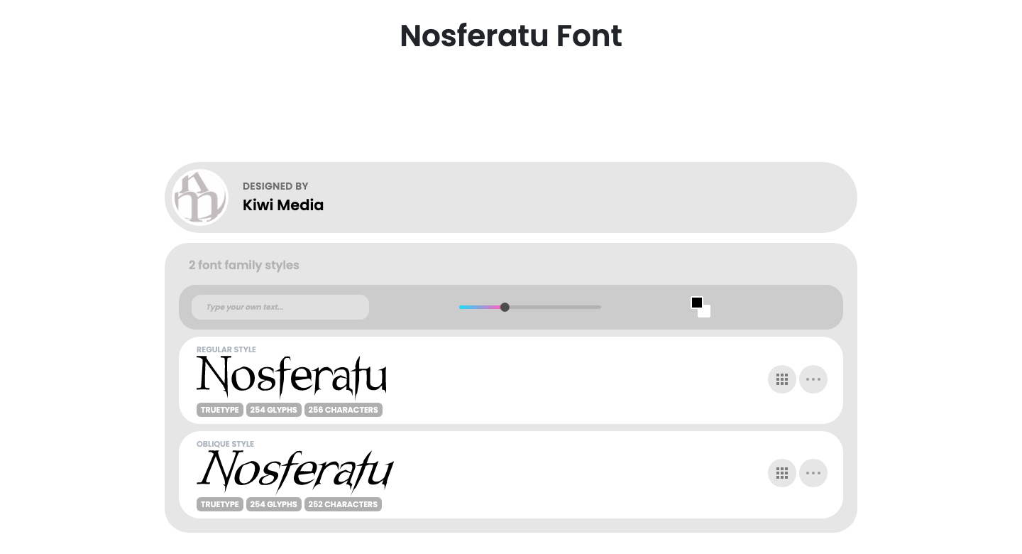 Nosferatu font specimen