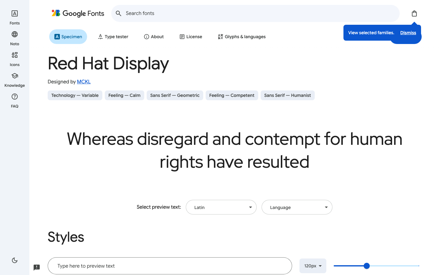 Red Hat Display font specimen