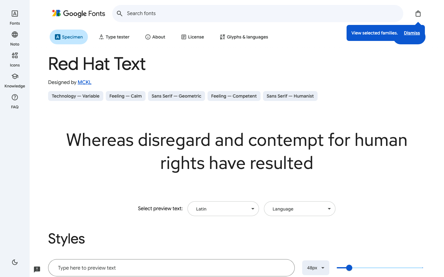 Red Hat Text font specimen