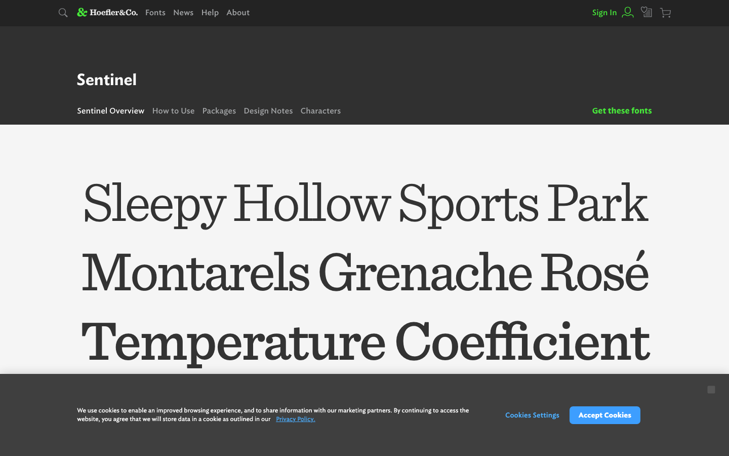 Sentinel font specimen