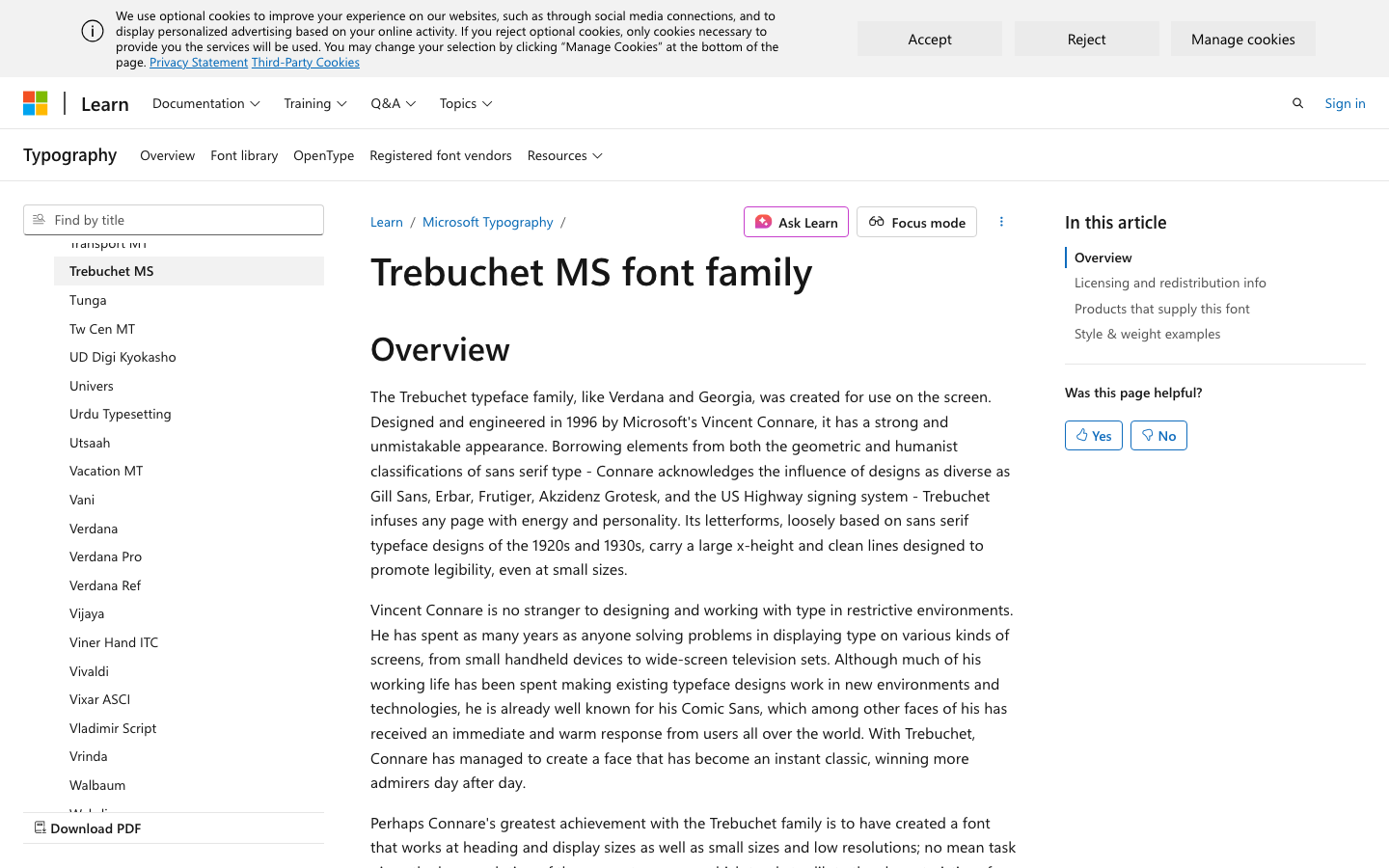 Trebuchet MS font specimen