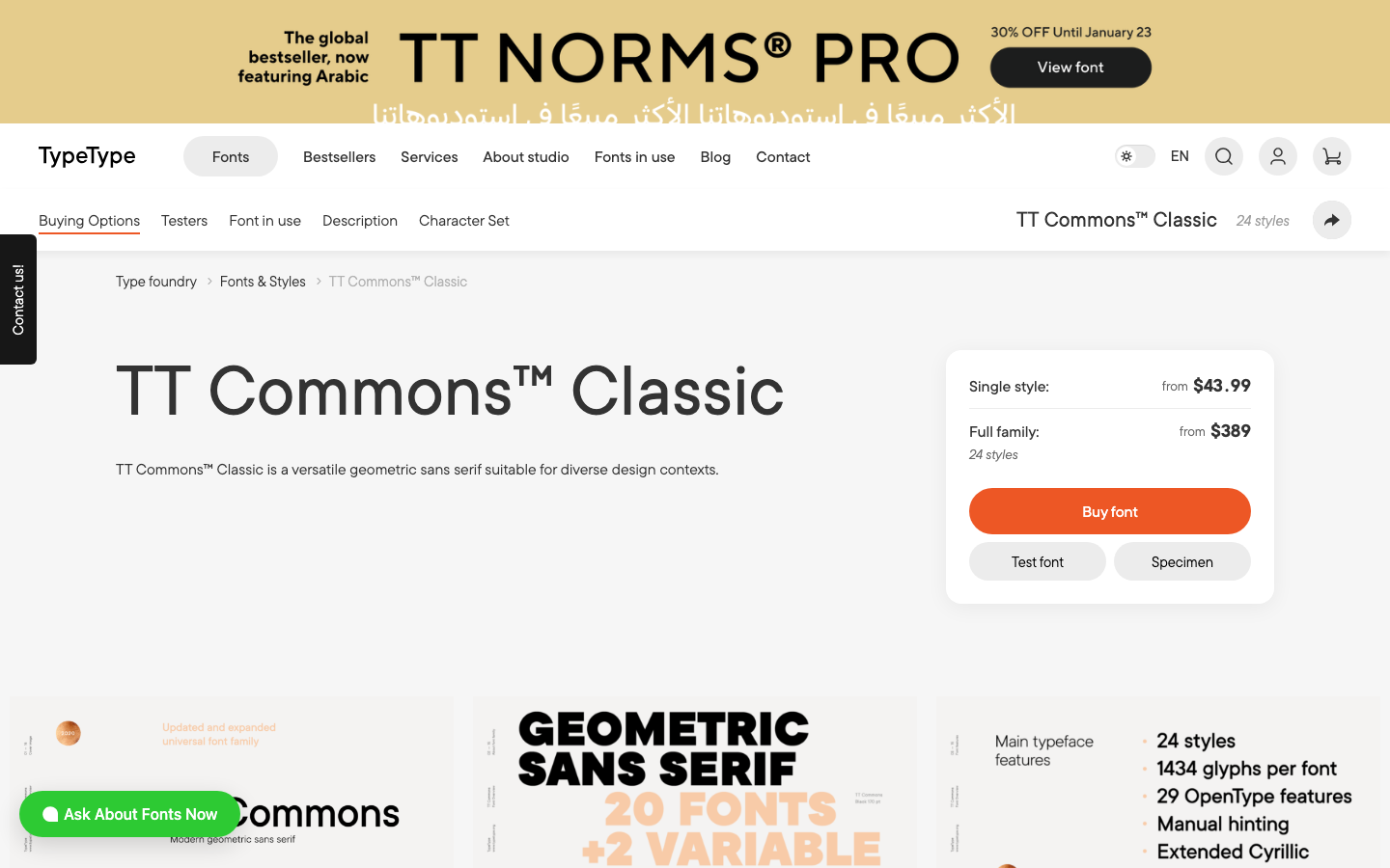 TT Commons font specimen