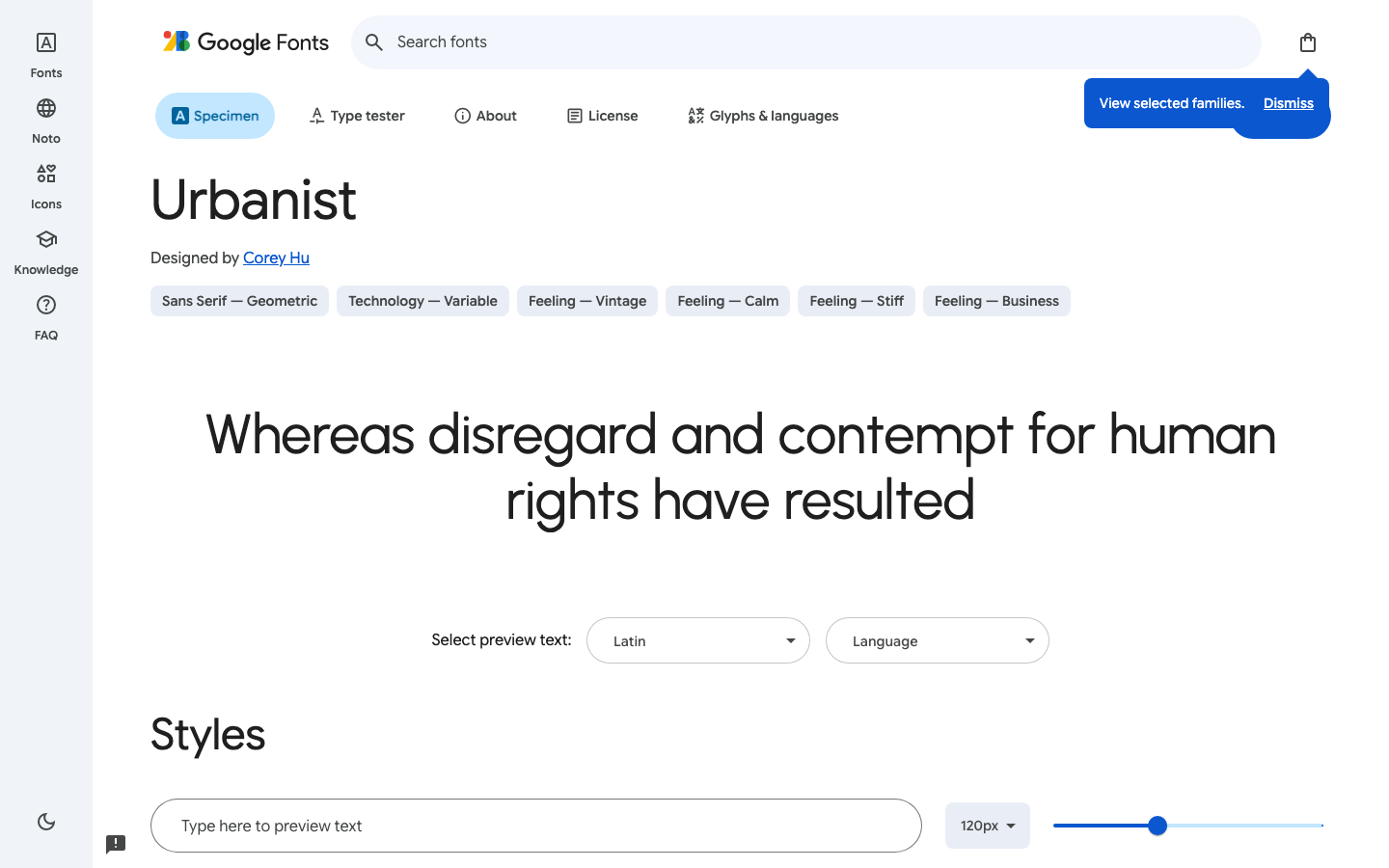 Urbanist font specimen